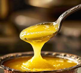 Homemade pure ghee spoon in bowl